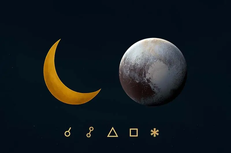 Ay Pluto açıları, anlamları, açı simgeleri ve etkileri - Ay Plüton açılarını gösteren görsel resim.