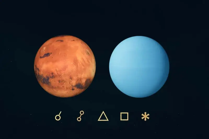 Mars Uranüs açıları, anlamları, açı simgeleri ve etkileri - Mars Uranüs açılarını gösteren görsel resim.