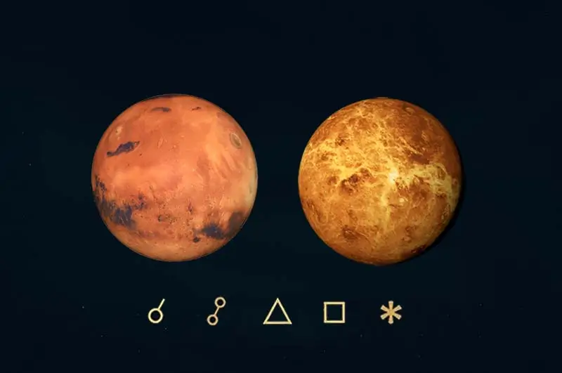 Mars Venüs açıları, anlamları, açı simgeleri ve etkileri - Mars Venüs açılarını gösteren görsel resim.