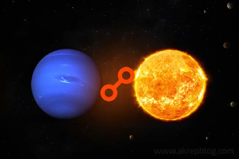 Neptün güneş karşıt açısı – Neptün güneş karşıt, simgesi ve karşıtlığı açısını gösteren görsel resim.