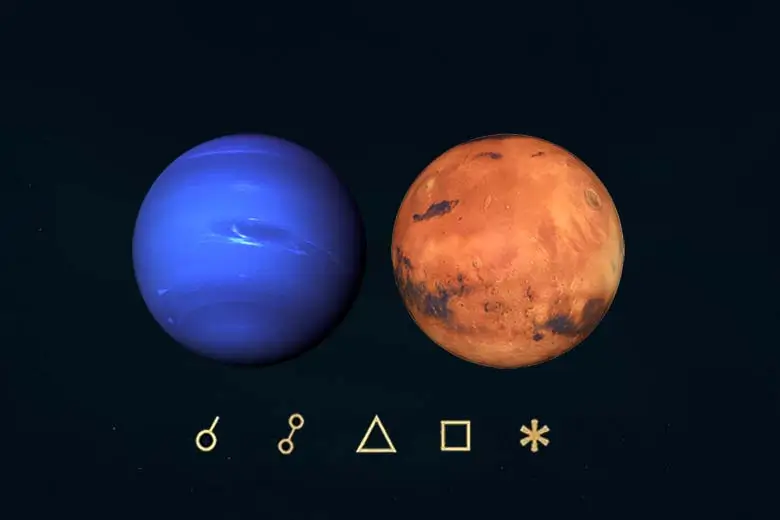 Neptün mars açıları, anlamları, açı simgeleri ve etkileri - Neptün mars açılarını gösteren görsel resim.