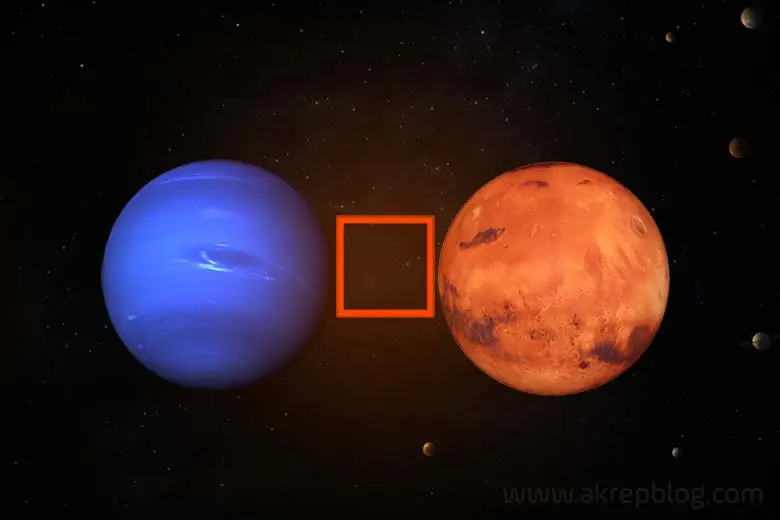 Neptün mars kare açısı – Neptün mars karesi, simgesi ve kare açısını gösteren görsel resim.