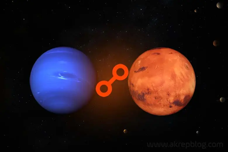 Neptün mars karşıt açısı – Neptün mars karşıt, simgesi ve karşıtlığı açısını gösteren görsel resim.