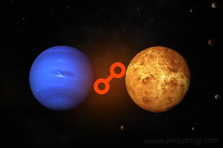 Neptün venüs karşıt açısı – Neptün venüs karşıt, simgesi ve karşıtlığı açısını gösteren görsel resim.