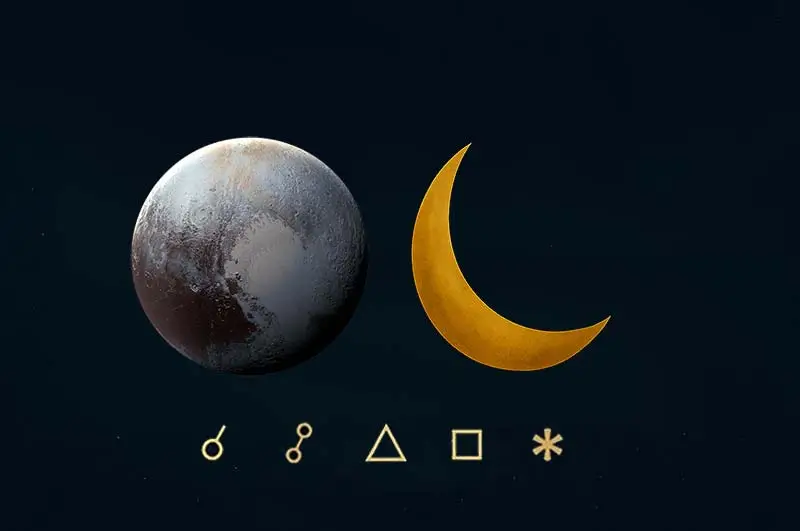 Pluto ay açıları, anlamları, açı simgeleri ve etkileri - Plüton ay açılarını gösteren görsel resim.