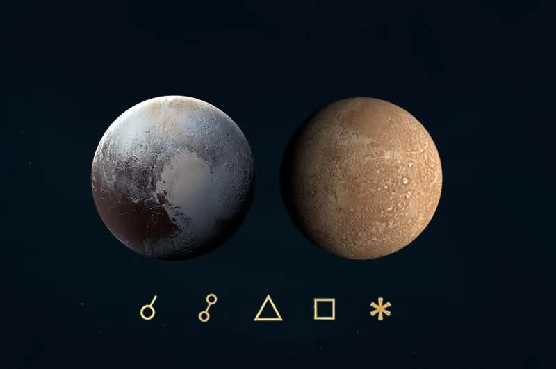 Pluto Merkür açıları, anlamları, açı simgeleri ve etkileri - Plüton Merkür açılarını gösteren görsel resim.