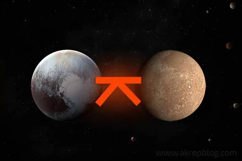 Pluto merkür quincunx açısı, simgesi. Doğum haritasında Plüton merkür arasındaki 150 derecelik görmeyen açı, birleşmeyen açı, quincunx açı ve açıyı gösteren görsel resim.